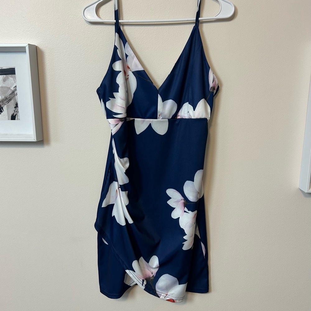 Floral Navy Slip  Summer Dress Tulip Hem